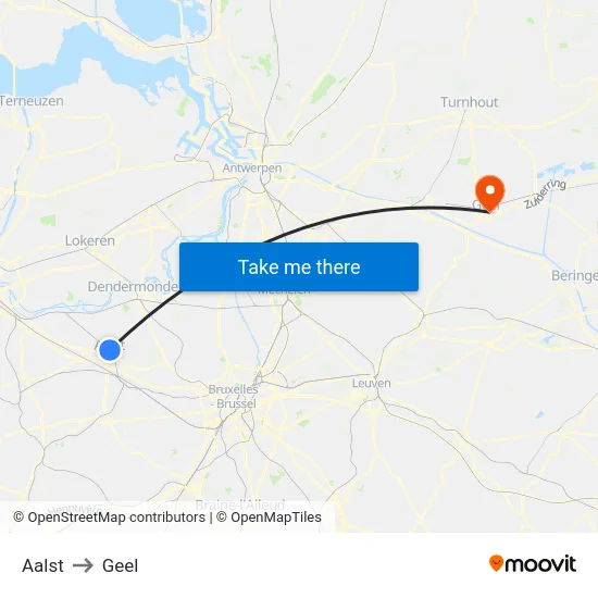 Aalst to Geel map