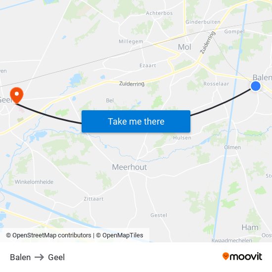 Balen to Geel map