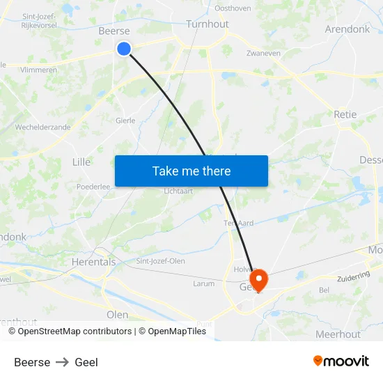 Beerse to Geel map