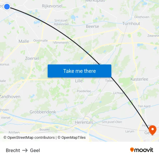Brecht to Geel map