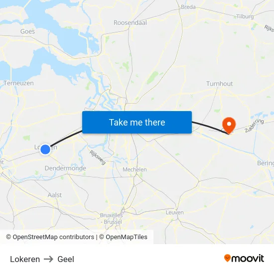 Lokeren to Geel map