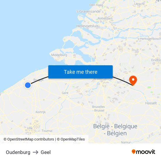 Oudenburg to Geel map