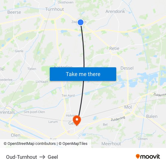 Oud-Turnhout to Geel map
