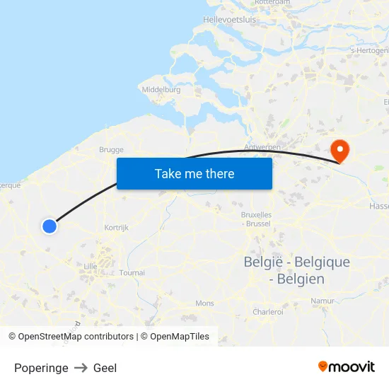 Poperinge to Geel map