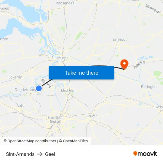 Sint-Amands to Geel map