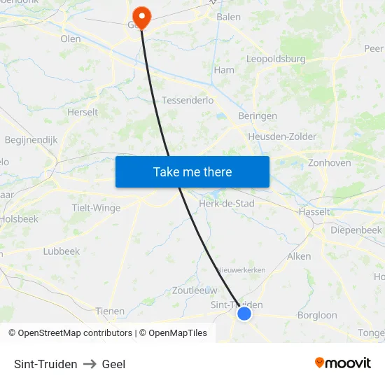 Sint-Truiden to Geel map