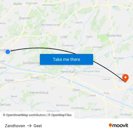 Zandhoven to Geel map