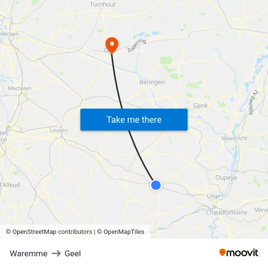Waremme to Geel map