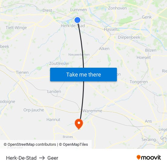 Herk-De-Stad to Geer map