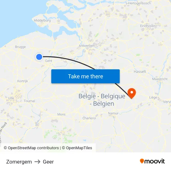 Zomergem to Geer map