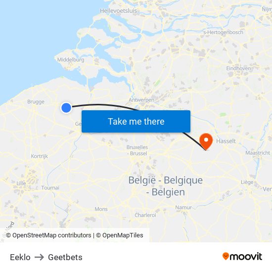 Eeklo to Geetbets map