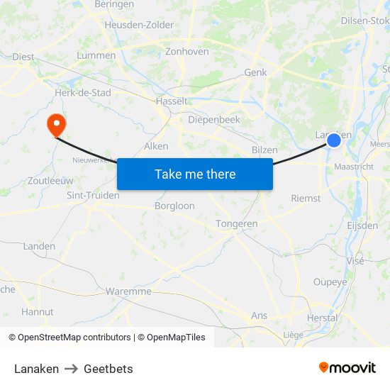 Lanaken to Geetbets map