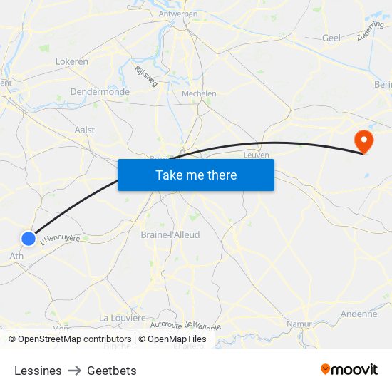 Lessines to Geetbets map