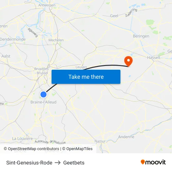 Sint-Genesius-Rode to Geetbets map