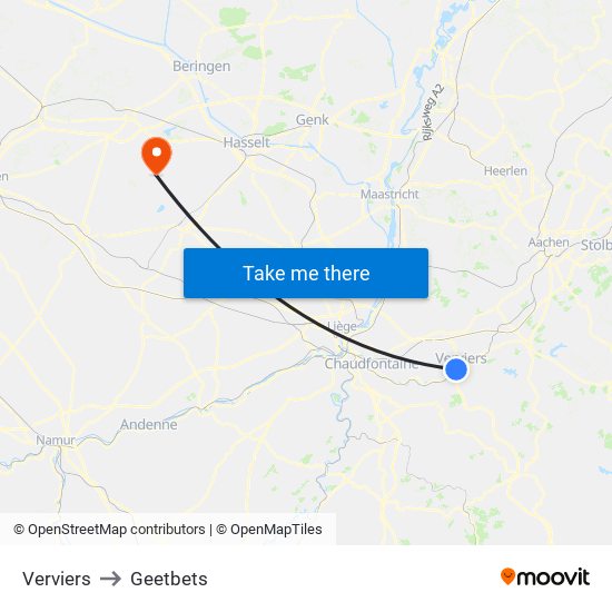 Verviers to Geetbets map