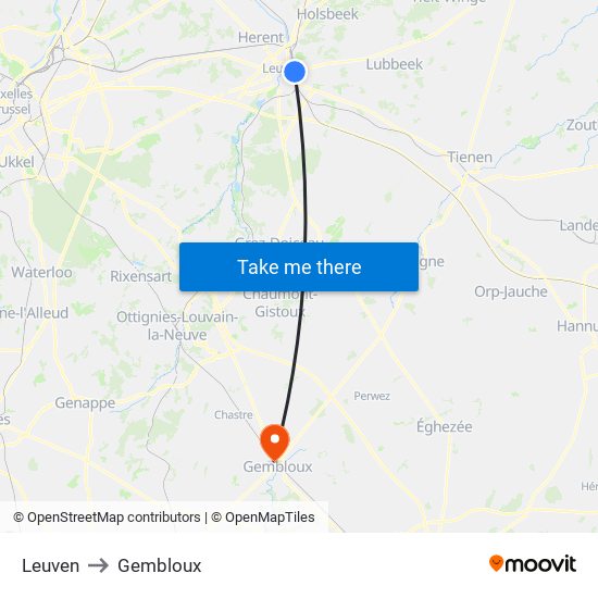 Leuven to Gembloux map