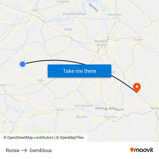 Ronse to Gembloux map