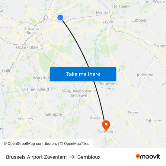 Brussels Airport-Zaventem to Gembloux map