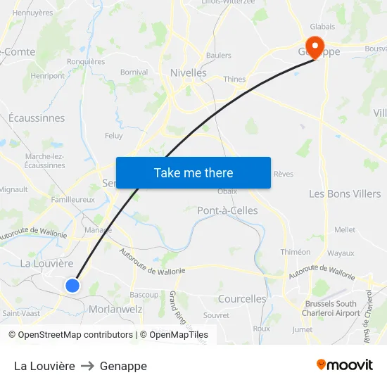 La Louvière to Genappe map