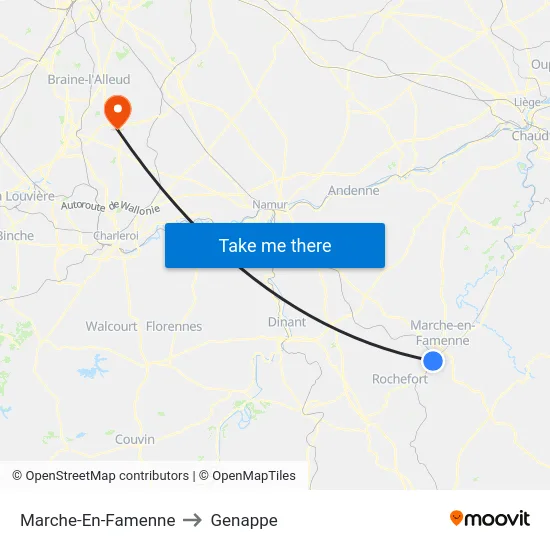 Marche-En-Famenne to Genappe map