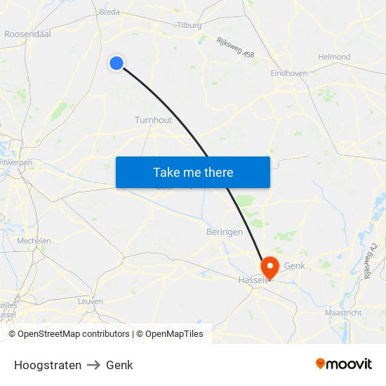 Hoogstraten to Genk map