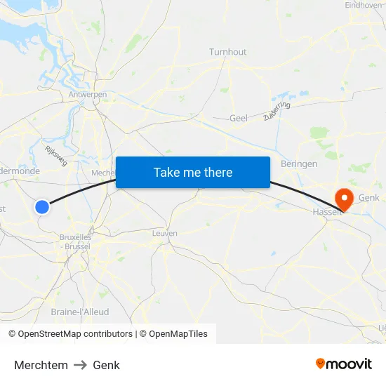 Merchtem to Genk map