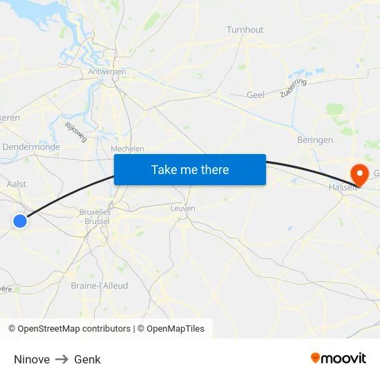 Ninove to Genk map