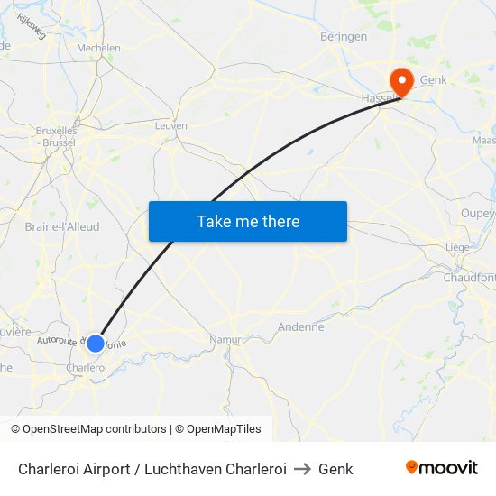 Charleroi Airport / Luchthaven Charleroi to Genk map