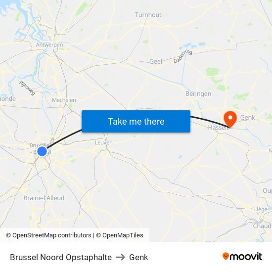 Brussel Noord Opstaphalte to Genk map