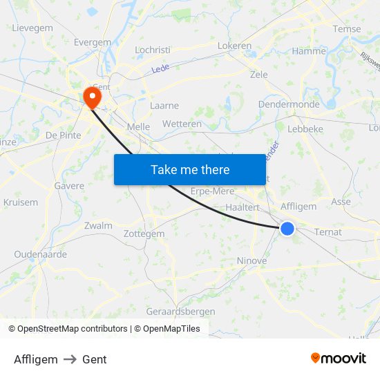 Affligem to Gent map