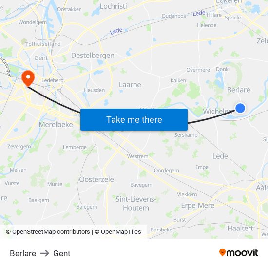 Berlare to Gent map