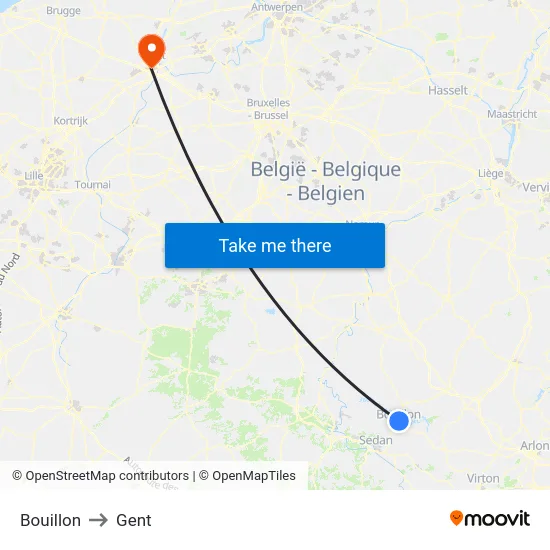 Bouillon to Gent map