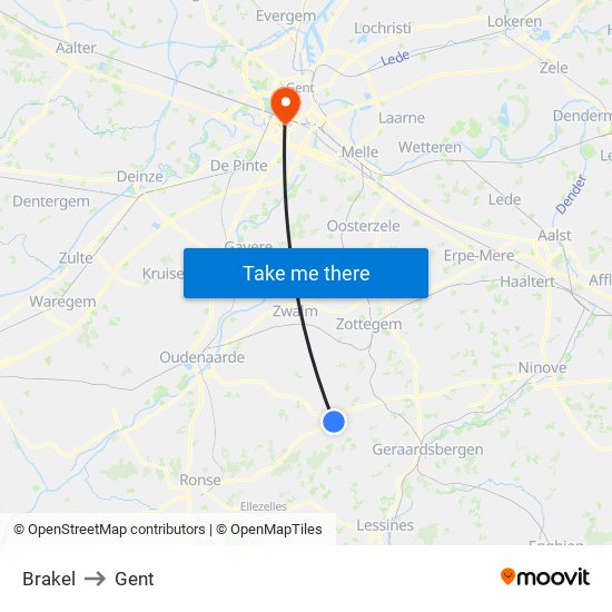 Brakel to Gent map