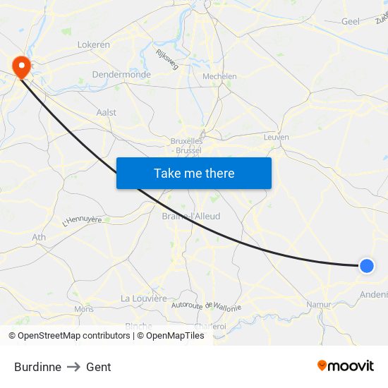 Burdinne to Gent map