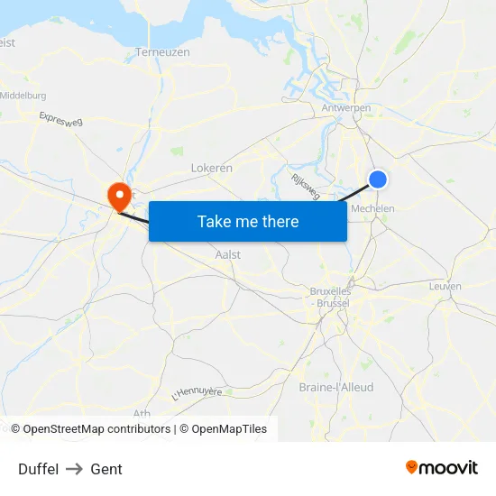 Duffel to Gent map