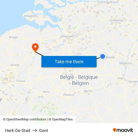 Herk-De-Stad to Gent map