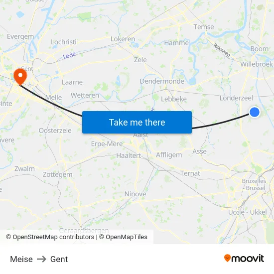 Meise to Gent map