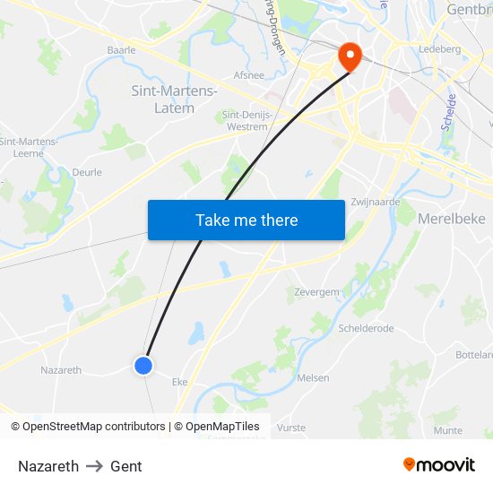 Nazareth to Gent map
