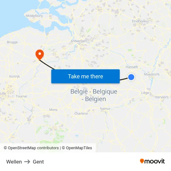Wellen to Gent map