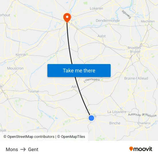 Mons to Gent map