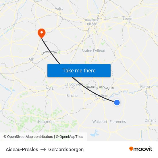 Aiseau-Presles to Geraardsbergen map