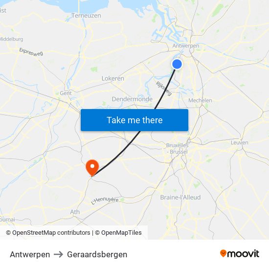 Antwerpen to Geraardsbergen map