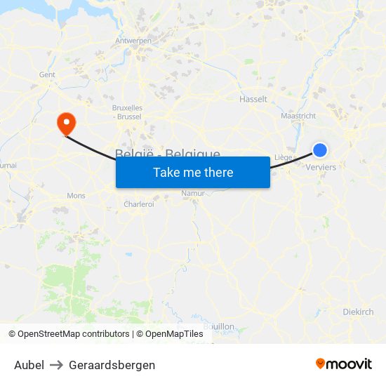 Aubel to Geraardsbergen map