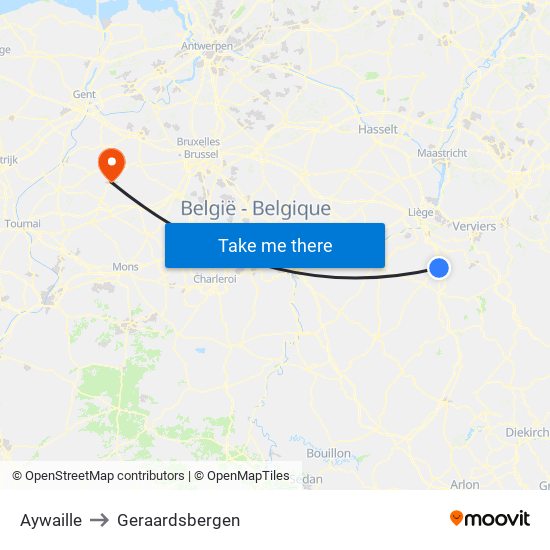 Aywaille to Geraardsbergen map