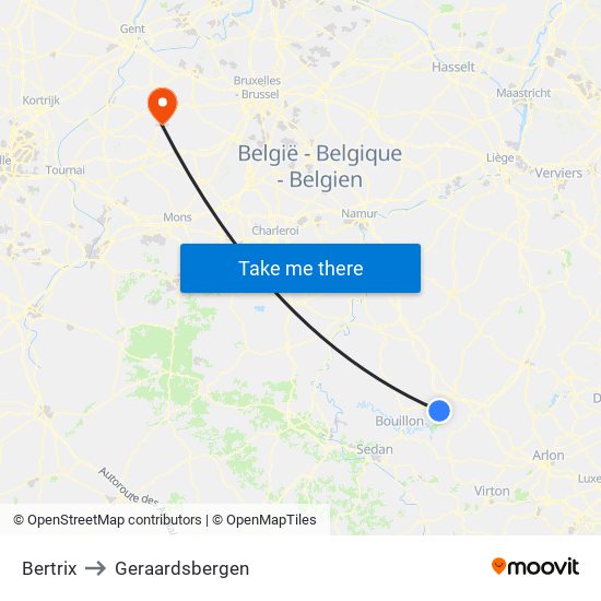 Bertrix to Geraardsbergen map