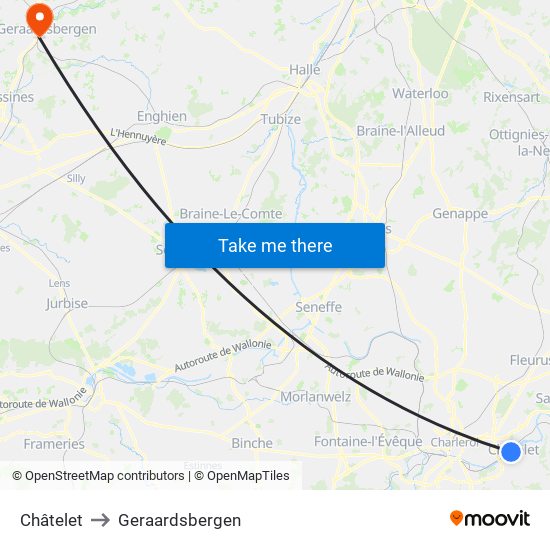 Châtelet to Geraardsbergen map