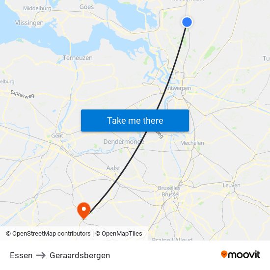 Essen to Geraardsbergen map