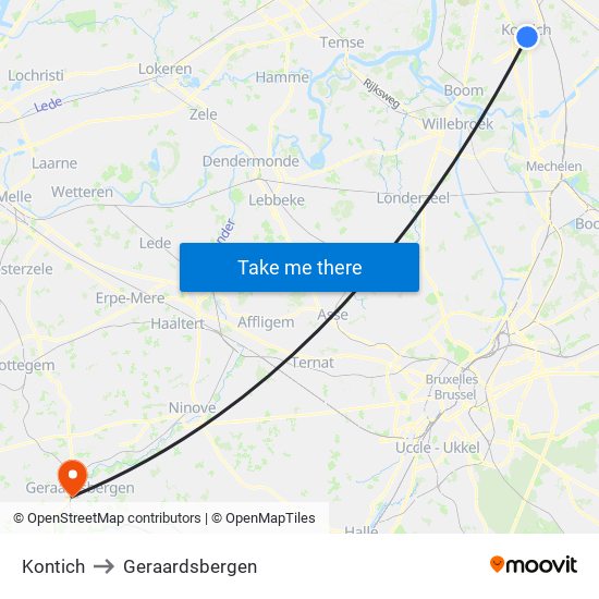 Kontich to Geraardsbergen map