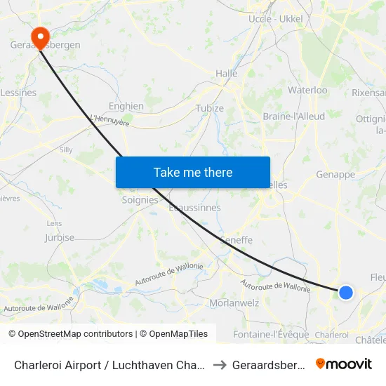 Charleroi Airport / Luchthaven Charleroi to Geraardsbergen map