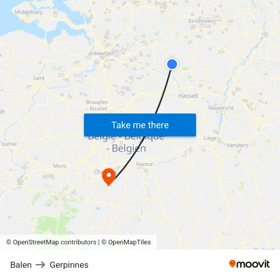 Balen to Gerpinnes map